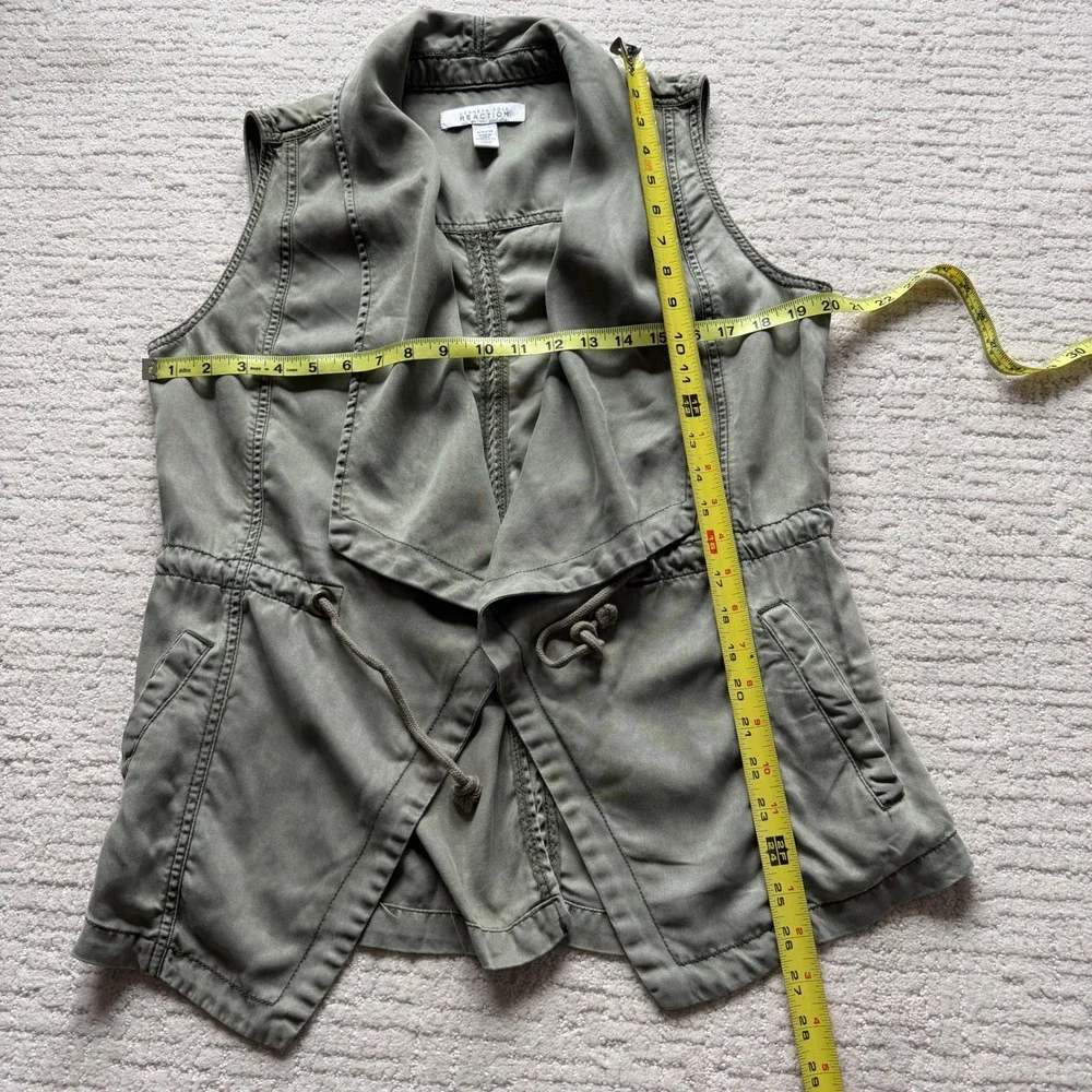 Kenneth Cole‎ Reaction Women Olive Green Tencel Draped Open Front Utility Vest S